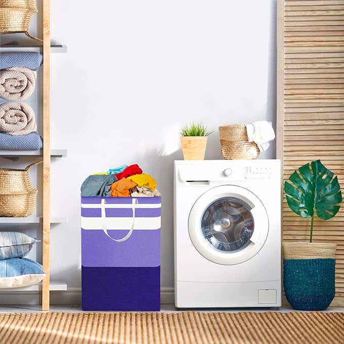 2-Pack Foldable Laundry Basket,Large Laundry Baskets with Handles,Waterproof Laundry Hamper,Collapsible Laundry Hampers for Clothes Organizer 80L (Black&Purple)
