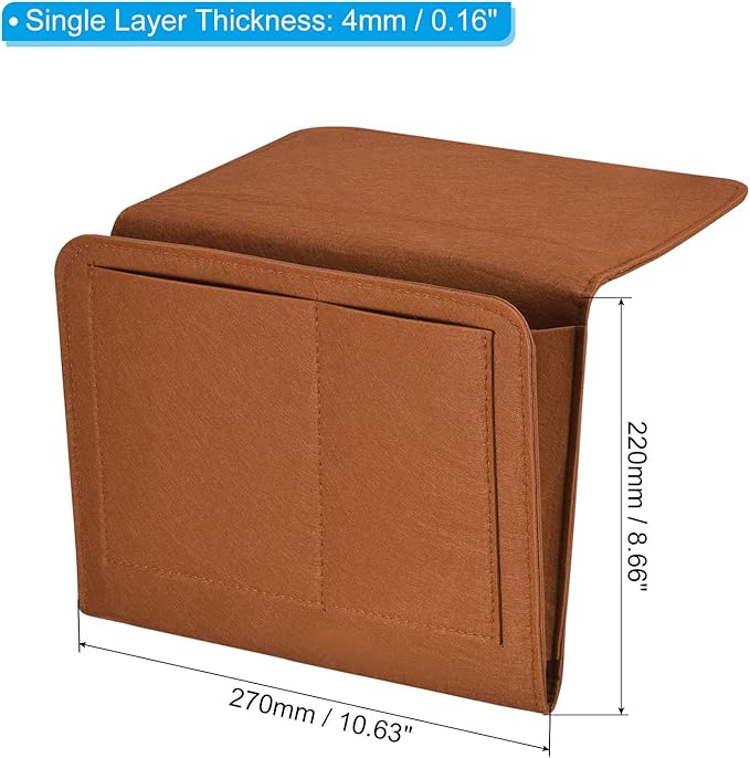 PATIKIL 11in Bedside Caddy, Bed Caddy Bedside Organizer Hanging 5 Pocket Soft Felt Bed Pockets Bedside Storage Organizer Remote Control Holder for Bedroom Phones Glasses, Brown