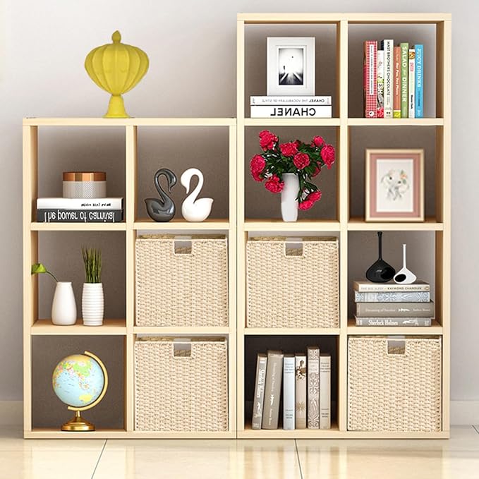 Vagusicc Wicker Storage Basket, Set of 2 Hand-Woven Paper Rope Storage Baskets, Foldable Cube Storage Organizer Bins, 11 Inch Wicker Storage Baskets for Shelves and Decor, Square Storage Basket, Beige