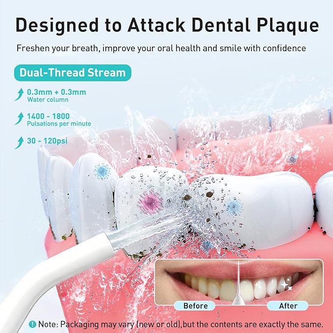 COSLUS Water Dental Flosser Teeth Pick C20(F5020E): Portable Cordless Oral Irrigator 300ML Rechargeable Travel Irrigation Cleaner IPX7 Waterproof Electric Flossing Machine for Teeth Cleaning, White