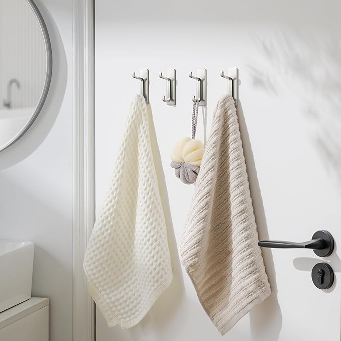 pickpiff Wall Hooks for Coat and Towel: 13LB Strong Adhesive Door Hanger Stick on, Brushed Nickel
