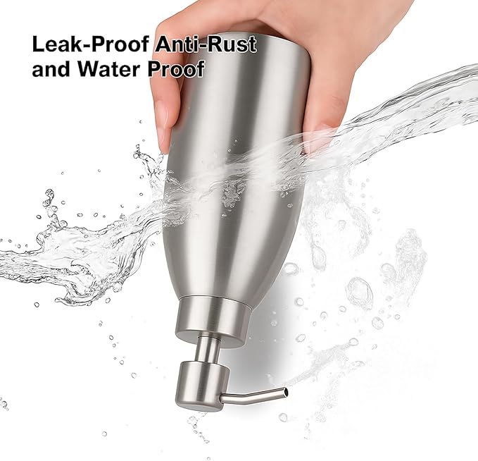 304 Stainless Steel Soap Dispenser 16oz Rust-Proof Liquid Soap Pump Bottle for Kitchen or Bathroom Countertop Hand Dish Lotion Leak-Proof (Stainless Steel)