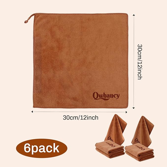 Microfiber Makeup Remover Cloth Face Towels Makeup Pads Soft Fingertip Face Wash Cloth Reusable Machine Washable High‑Absorbency Quick‑Dry Cleansing Facial Towels 12 × 12 in 6 Pack——Brown