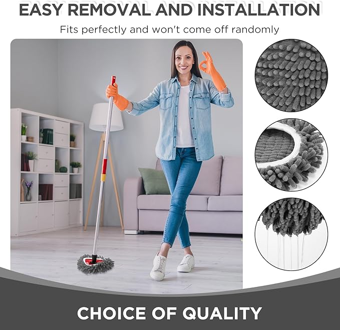Baderke 3 Pack Chenille Mop Heads Replacements Compatible with 1 Tank System Chenille Duster Replacement Heads Microfiber Spin Mop Refill Pads Reusable Dust Refills for Floor Cleaning (Gray)