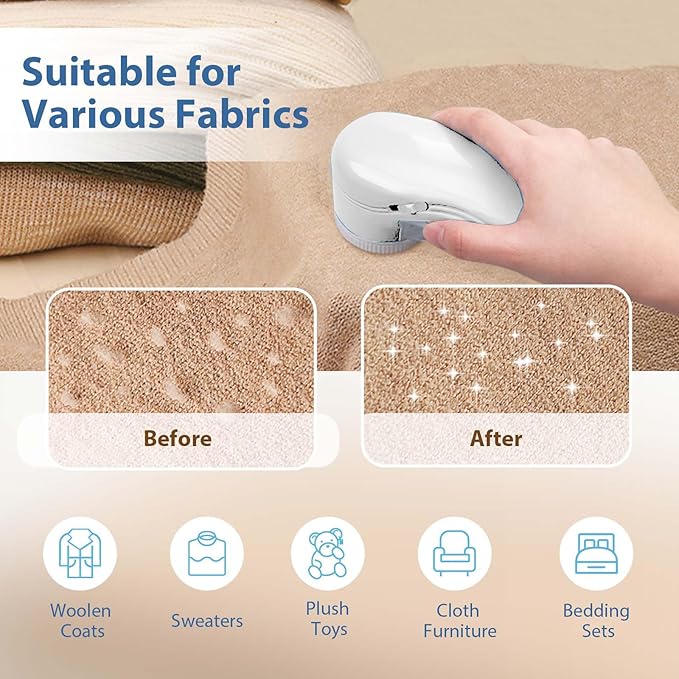 Fabric Shaver, Electric Lint Remover, Lint Shaver with 3 Replaceable Blades USB Rechargeable, Sweater Shaver, Clothes Shaver, Pilling Remover, Fabric Shaver Fuzz Remover for Clothes Furniture