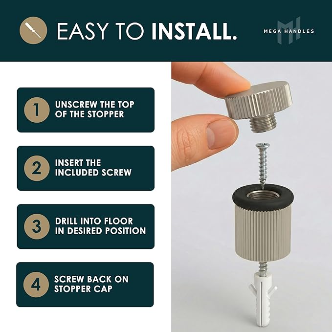 Mega Handles Linear Floor Door Stopper, Quickly Installed Wall Protector, Wall Protectors from Door Knobs, Floor Door Stop with Mounting Hardware Included - Satin Nickel - 2 Inch