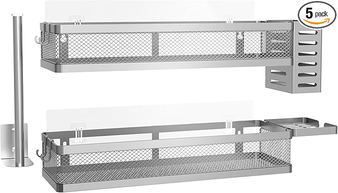 PUSDON Metal Wall Hanging Basket 2 Packs DIY Suitable for Multiple Scenes - Large Silver Grey Netting Suit
