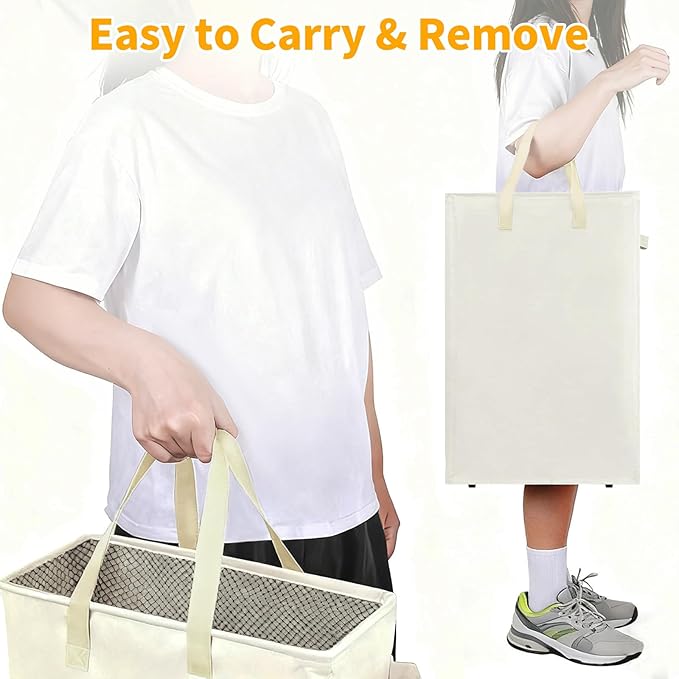 Slim Laundry Hamper, 48L Ultra Thin Collapsible Laundry Basket with Handles, Foldable Basket Laundry Bag Dirty Clothes Hamper for Bathroom Bedroom(Beige)