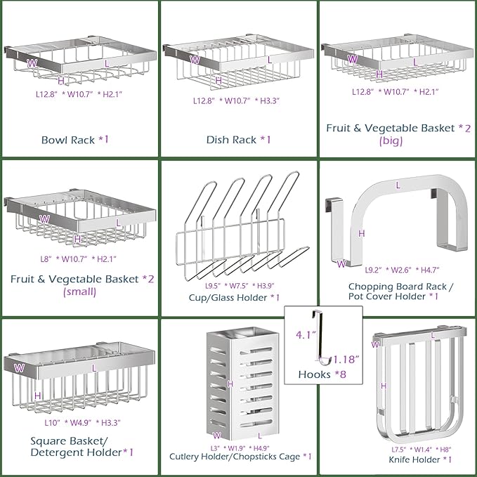 PUSDON Over Sink Dish Drying Rack Stainless Steel, Adjustable Large Dish Drainer for Storage Kitchen Organization Silver 3 Tier - Standard(34"-46")
