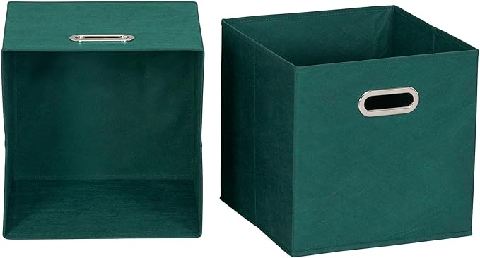 Household Essentials Foldable Fabric Storage Cubes 6-Pack – 11x11x11 Stackable Non-Woven Bins with Chipboard Sides & Grommet Handles – Closet, Shelf, Nursery, or Office Organizer – Forest Green