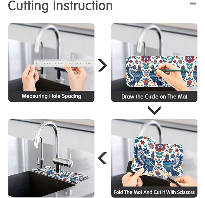 Mexico Eagles Flowers Blue Kitchen Sink Splash Guard Sink Faucet Mat Faucet Handle Drip Catcher Drain Mats for Kitchen Bathroom Countertop Absorbent Dish Drying Pad 2Pack 30x5.4IN