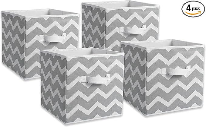 DII Non Woven Polyester Storage Bin, Chevron, Gray, Small Set of 4