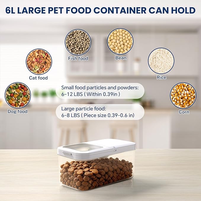 6 Lbs Airtight Dog Cat Food Storage Container and Dog Treat Containers BPA-Free, PET Clear Stackable Pet Storage Bin, 1-Cup Scoop, 1-Sponge cleaning brush, Pop Top, With handle, Easy Mobility