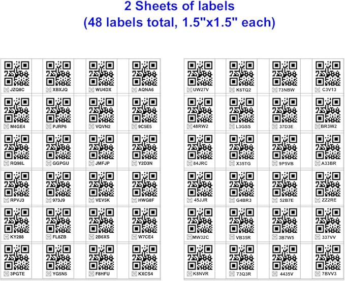 Intelligent QR Labels for Organization/Moving/Storage (48 Unique Labels, 1.5"x1.5")