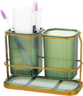 Green Toothbrush Holders for Bathrooms, 2 Cups Toothbrush Holders for Bathrooms Countertop Organizer, Dry & Wet Separation, Bathroom Organizers and Storage, Bathroom Toothbrush Holder Set for Family
