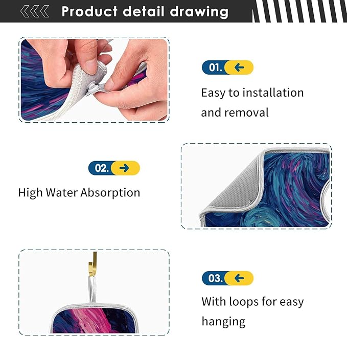 Sink Faucet Absorbing Mat Kitchen Sink Splash Guard Splash Faucet Drip Catcher for Bar RV Bathroom 2PCS 23.6x5.5in Starry Night Sky Swirling Neon Blue