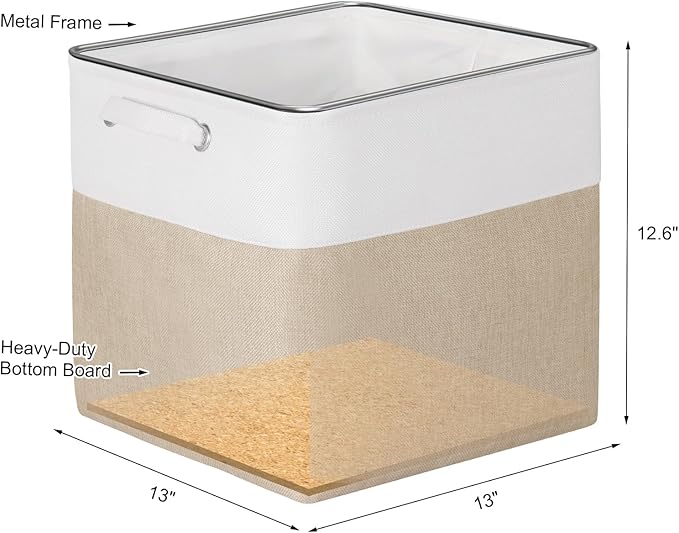 Kntiwiwo Storage Cubes 13” x 13” x 13” Foldable Storage Bin Closet Organizers and Storage Basket w/Handles for Organizing Shelf Home Closet, Set of 3, Beige