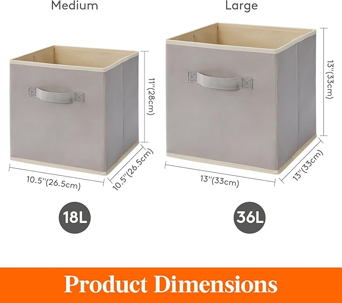 Lifewit Storage Cubes, Foldable Decorative Fabric Storage Baskets for Organizing Home Organizers with Handles for Shelves, Closet, 11 Inch Bins, 18L Light Gray, 16 Packs