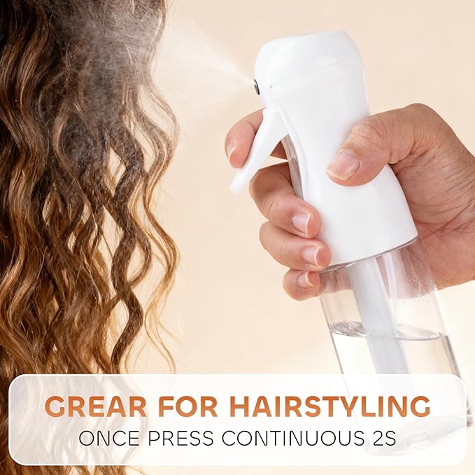 2Pcs Continuous Spray Bottle For Hair,Ultra Fine Refillable Water Mister for Hair Styling, Plants, Cleaning, Salon, Misting & Skin Care（200ml/6.8oz Clear） (200ML 2PACK)
