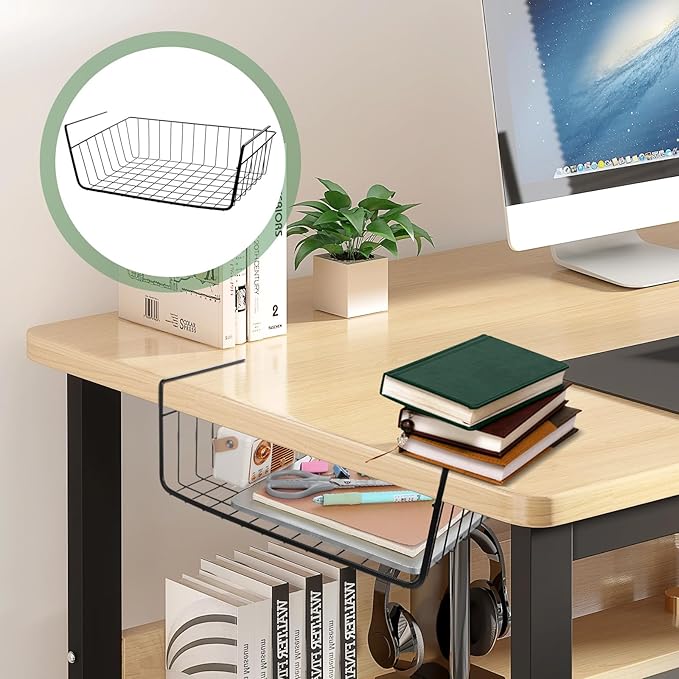 6 Pcs Undershelf Storage Basket Under Shelf Wire Basket Household Metal Under Shelf Hanging Storage Bin Basket Slides Under Shelves for Kitchen Pantry Bookshelf - 14.2" D x 9.1" W x 5.5" H, Black