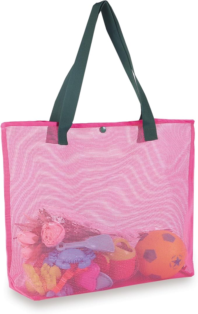 2Pack Large lightweight Simple Mesh Beach Tote Bag With snap Button Reusable Pool Bag for Outdoor Travel Shopping Gym