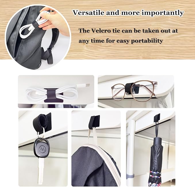 Cable Management Under Desk,Up to 15 Cord,Enhanced Wire Holder. Cord Organizer,Reusable Cord Holder Organizer for Cable Hider Clips Under Table, 40 Pair+2 roll of Velcro Ties (Black, 40 Pair)