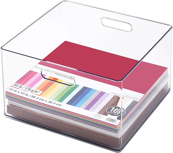 Simply Tidy 13" x 13" Clear Storage Bin with Handles – Stackable Plastic Organizer for 12" x 12" Paper, Notebooks, Sketchbooks & Craft Supplies, Easy-Access Design, 6 Pack