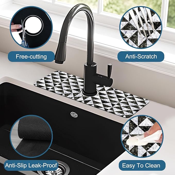Granite Floor Tiles Sink Faucet Absorbing Mat Mosaic Texture Super Absorbent Fast Drying Mat Sink Gadgets Behind Faucet Sinkmat for Kitchen Bathroom, 15.5"x5.5"