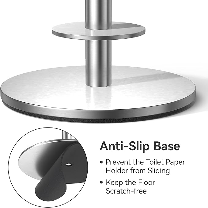 Brushed Nickel Toilet Paper Holder Stand for Spare Rolls Storage, Stainless Steel Freestanding Toilet Paper Holder with Shelf Hold 5 Paper Rolls