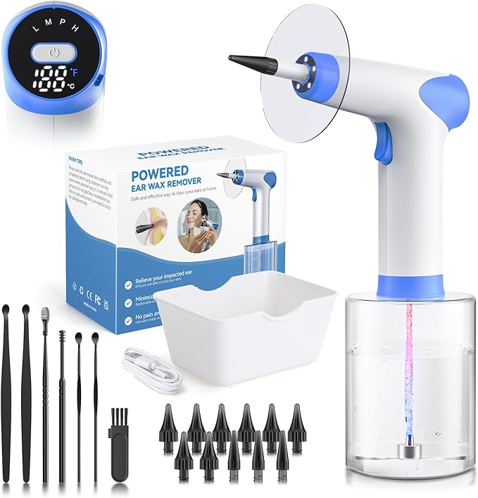 Ear Wax Removal - Ear Cleaner with 4 Pressure Modes, Ear Cleaning Kit with Digital Temperature Display, Safe & Effective Ear Irrigation Flushing System (White)