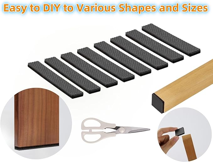 Non Slip Furniture Pads 1/2" x 3" Rubber Strips Self Adhesive Furniture Grippers Chair Leg Pads Rubber Chair Feet Anti Scratches Non Skid Furniture Pad Floor Protectors, 40 Pcs Rectangle