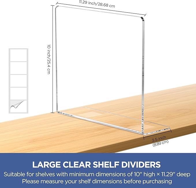 HBlife Acrylic Shelf Dividers for Closet Organization, 6 Pack Clear L-Shaped Closet Dividers for Shelves, Adjustable Purse Organizer for Sweater, Shirts, Handbags in Bedroom, Kitchen and Bookshelf