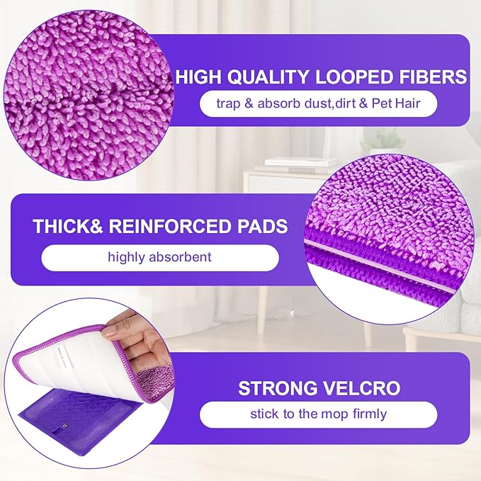 6 Pack Reusable Microfiber Mop Pads for Swiffer PowerMop, Power Mop Pads Refills for 13 ''-16 '' Spray Mop, Machine Washable Pad Replacement for All Floor Types Cleanin