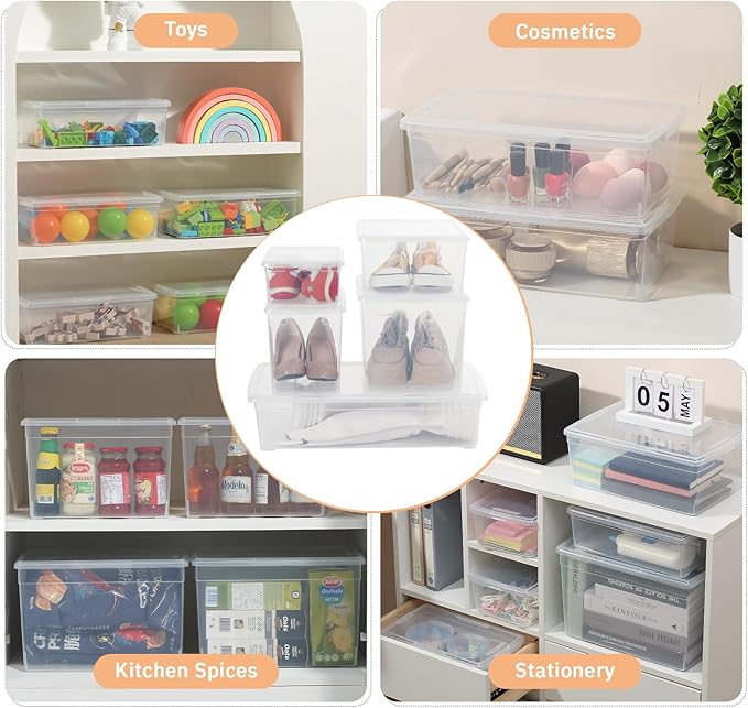 novelinks 22QTClear Storage Box Stackable Plastic Storage Bins with Lids Plastic Container Box for Sorting,6 Pack