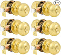 Probrico 6 Pack Privacy Door Knobs Lock Interior Bedroom Bathroom Door Handle Polished Brass Round Ball Keyless Lockset