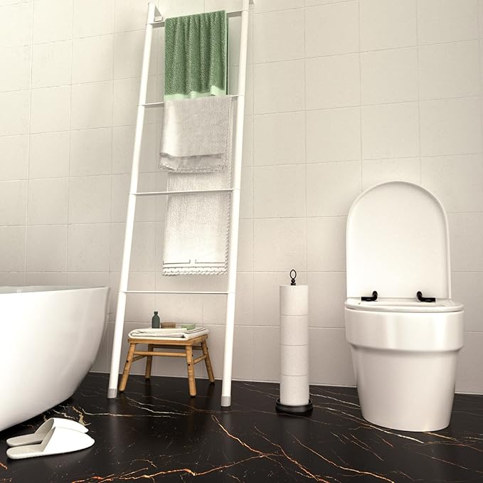 ROLABAM Heavy Weighted Toilet Paper Holder (with Reserve Function) Free Standing, Spare Toilet Paper Roll Storage Stand for Bathroom Total Height 22.5" ，Matte Black