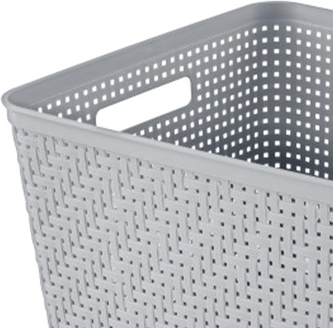 Sterilite 18 Pack Plastic Storage Bin Organization Containers, Tall Baskets, Cement