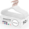 Smartor White Velvet Hangers 50 Pack, Non Slip Clothes Felt Hanger Heavy Duty for Coat, 360° Rotating Rose Glod Hook, Premium Slim Space Saving Hangers for Closet Organizer and Storage