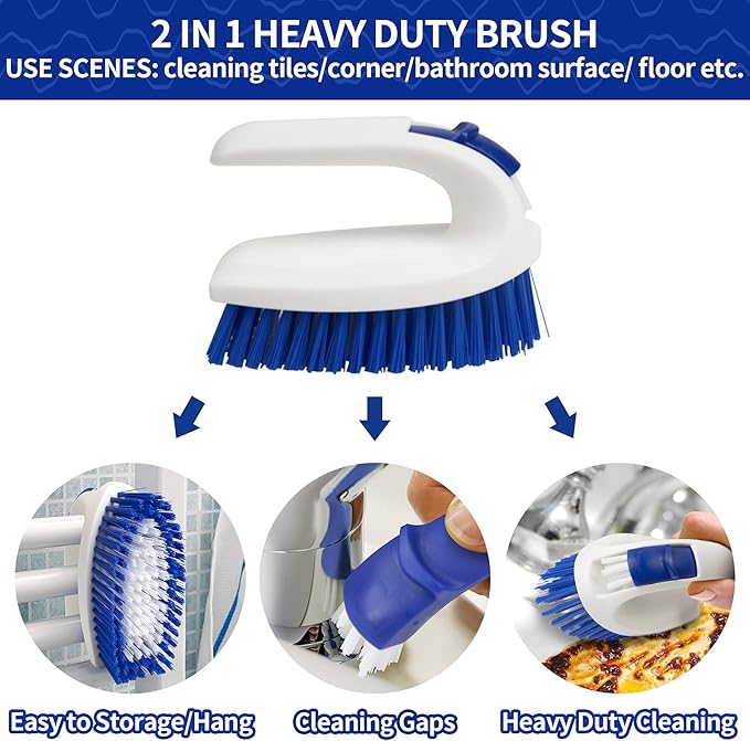 CELOX Kitchen Scrub Brush Set with Ergonomic Handle, Deep Cleaning Brushes, Include Dish Brush (Blue)