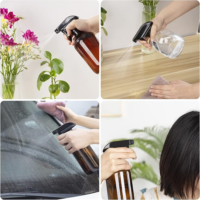 HOMBYS 4 Pack Black Trigger Sprayers Replacement Spray Nozzles with Mist Stream Sprayer for 8oz/16oz Glass Spray Bottles for Home, Kitchen, Garden and Office,Cleaning Solutions-Quality Sprayer