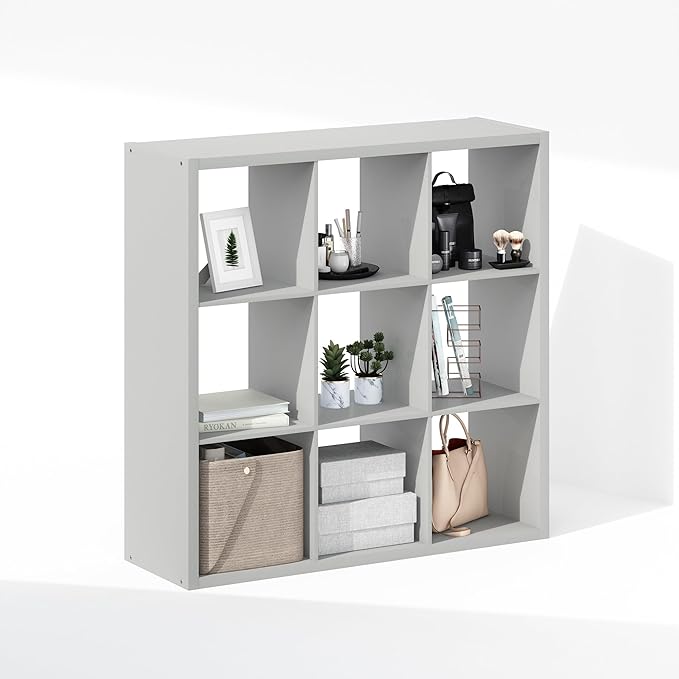 Furinno Cubic Closet Organizers and Storage, 9-Cube Closet Organizer, Open Shelf Closet Storage, Extra Thick Frame for Wardrobe, Bedroom, Living Room, Light Grey