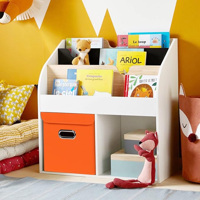 Closet Organizers Fabric Storage Bins With Lids Collapsible Cube Storages Organizer Basket With Handles,Storage Boxes for Clothes Storage,Office,Toys,3 Pack,（Orange