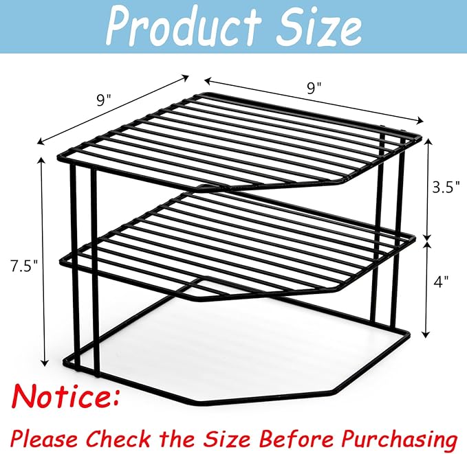 Frcctre 3-Tier Kitchen Corner Shelf Rack Counter and Cabinet Organizer, 9x9x7.5 Inch Metal Wire Kitchen Counter Pantry Cabinet Organizer and Storage Shelf for Plates, Cups, Dishes