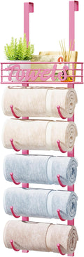 HapiRm Towel Racks for Bathroom Storage - 6 Tier Over The Door & Wall Mount Rolled Towel Storage Organizer Holder with Metal Shelf Basket for Small Bathroom, Camper, Rv - Pink, Patented