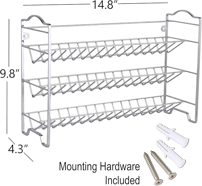 Spice Rack Organizer with 24 Empty Round Spice Jars, 396 Spice Labels with Chalk Marker and Funnel Complete Set, SWOMMOLY Spice Rack for Cabinet, Countertop or Wall Mount, Silver