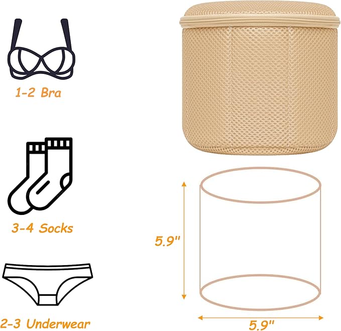 2 Pack Bra Laundry Bags for Washing Machine, Delicate Underwear Wash Bags with Anti-Deformation Structure & Fixed Friction Plates (beige)