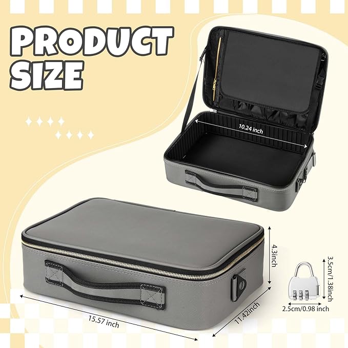 Eccliy Storage Box with Locking for Adult Toy, 15.8 x 11.4 x 4.3 Inches Discreet Lockable Game Toy Flat Storage Box Bag with Combination Lock, PU Leather(Gray)