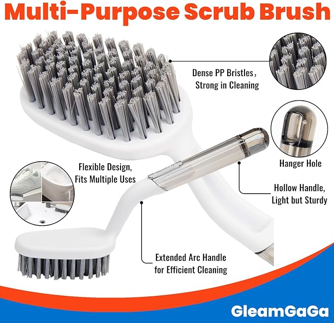3 Pack Shower Scrub Brush Set – Heavy-Duty Scrub Brushes for Cleaning with Long Handle, Stiff Bristles Grout Brush, Shower Scrubber for Bathroom, Bathtub, Kitchen, Tile, Floor, Grout, Sink & Carpet