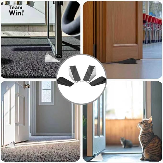 Heavy Duty Door Stopper, 4-Pack Spring Door Stoppers with Rubber Doorstop & Strong Grip, Adjustable Door Stop for Heavy Doors, Non-Slip Metal Wedges for Home/Office (2 Large + 2 Small)