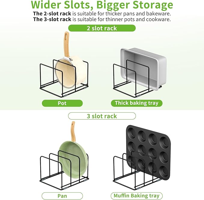 Pan and Pot Organizer Rack, Cutting Board Organizer for Cookie Sheet,Frying Pan inside Cabinet,Baking Pan, Tray Organizer for Kitchen Storage - Total 5 Compartments(2 Pcs)